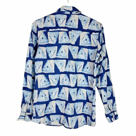 J. McLaughlin Lois Linen Small Blouse Blue White - Picture 7 of 13